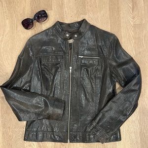 i.e. Deep brown snakeskin look leather jacket, Size M, excellent condition